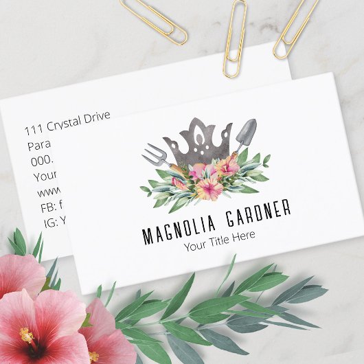 Gartenkronen Boho Chic Wasserfarbwerkzeuge Blume Visitenkarte