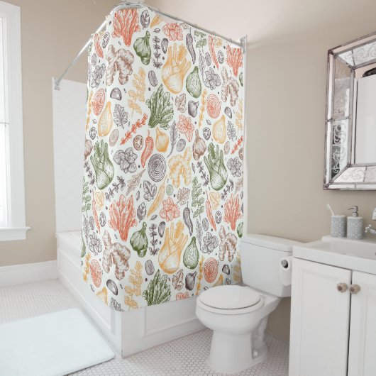 Gartenküche Gemüsemuster Duschvorhang (Beispiel)
