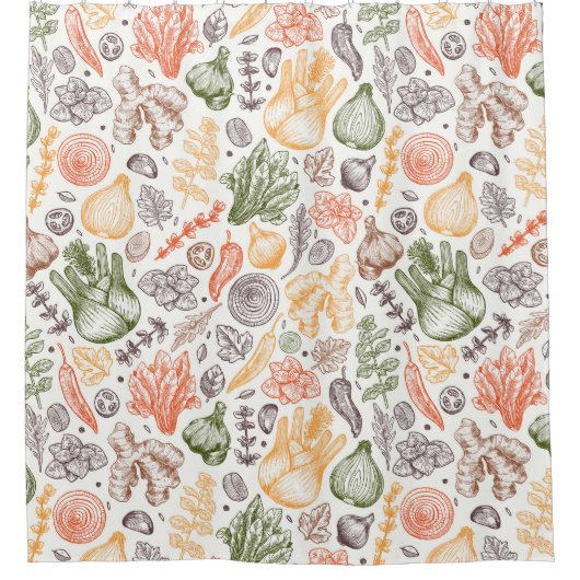 Gartenküche Gemüsemuster Duschvorhang (Vorderseite)