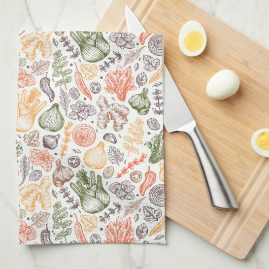 Gartenküche Gemüsemuster Geschirrtuch (Viertel Falte)