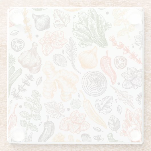 Gartenküche Gemüsemuster Glasuntersetzer (Rückseite)