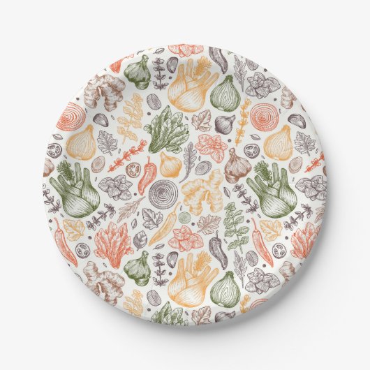 Gartenküche Gemüsemuster Pappteller (Vorderseite)