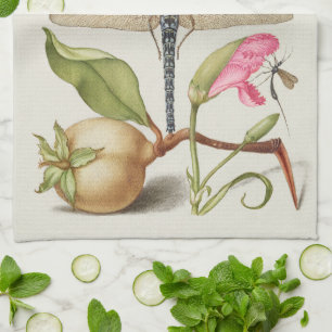 Gartenleben, Schmetterling, Birne, Nelke und Insek Geschirrtuch