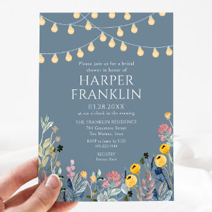 Gartenleuchten und Wildblumen Brautparty Einladung