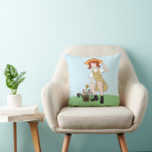 Gartenmädchen mit Blume Braun Haar Kissen (Stuhl )