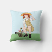 Gartenmädchen mit Blume Braun Haar Kissen (Rückseite)