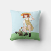 Gartenmädchen mit Blume Braun Haar Kissen (Vorderseite)