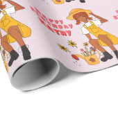 Gartenmädchen mit Sonnenblumen Happy Birthday Geschenkpapier (Rolleneckpunkt)