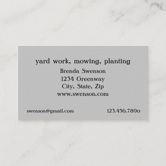 Gartenmähhandschuhe Visitenkarte (Rückseite)