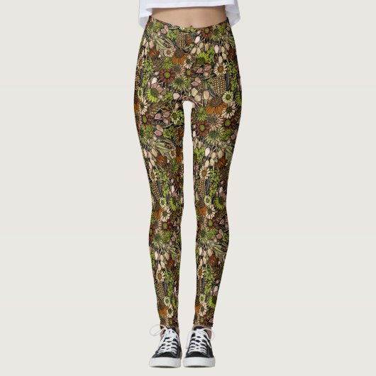 Gartenmuster der grünen Wildblume Leggings (Vorderseite)