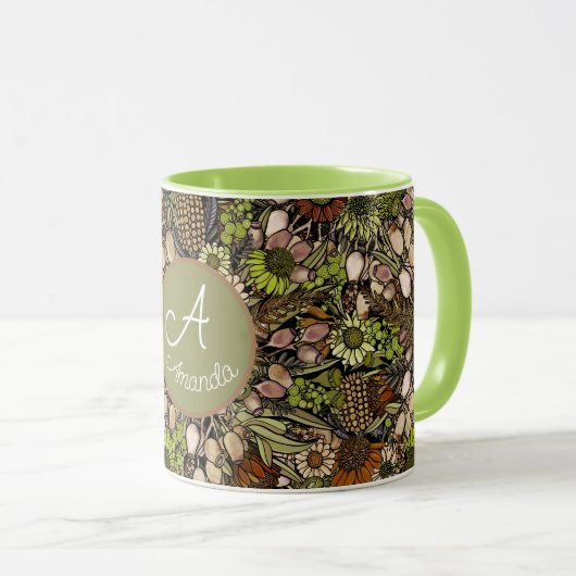 Gartenmuster der grünen Wildblume Tasse (VorderseiteRechts)