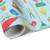 Gartenmuster Frühlingsblumen und Gartengeräte Geschenkpapier (Rolleneckpunkt)