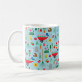 Gartenmuster Frühlingsblumen und Gartengeräte Kaffeetasse (Links)