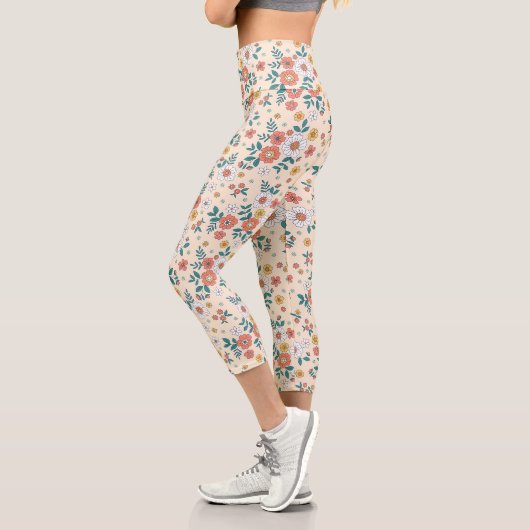 Gartenmuster für Korallenblumen Capri Leggings (Links)