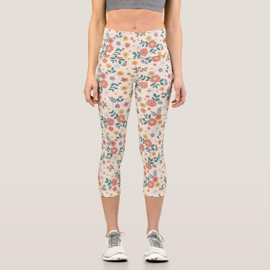 Gartenmuster für Korallenblumen Capri Leggings (Vorderseite)