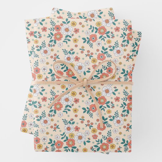 Gartenmuster für Korallenblumen Geschenkpapier Set (Beispiel)