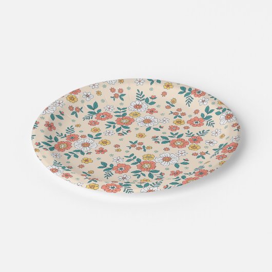 Gartenmuster für Korallenblumen Pappteller (Schrägansicht)