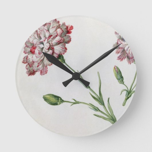 Gartennelken (w/c auf Papier) Runde Wanduhr (Vorderseite)