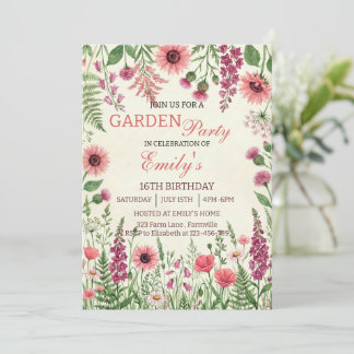 Gartenparty-Aquarell-Wildblumen-Blumen-Geburtstag Einladung
