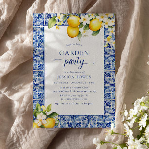 Gartenparty Blau & Zitronen Brautparty Einladung
