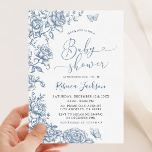 Gartenparty Dusty Blue Chinoiserie Babyparty Einladung
