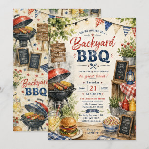 Gartenparty im Sommer mit Grillfest Einladung