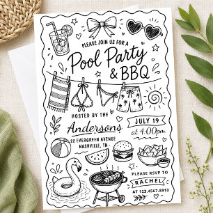 Gartenparty mit Grillfest Sommer Handgezeichnete S Einladung
