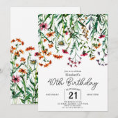 Gartenpastells Wildblumen 40. Geburtstag Einladung (Vorne/Hinten)