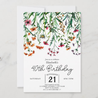 Gartenpastells Wildblumen 40. Geburtstag Einladung