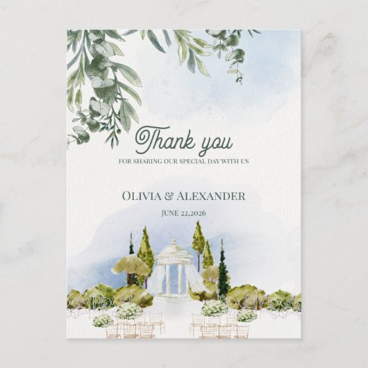 Gartenpavillon Hochzeitsdankschreiben Anwesen Postkarte (Vorderseite)