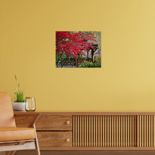 Gartenpavillon und rote Ahornblätter Poster