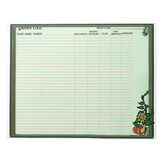Gartenpflanzungs-Notizbuch Notizblock (Vorderseite)
