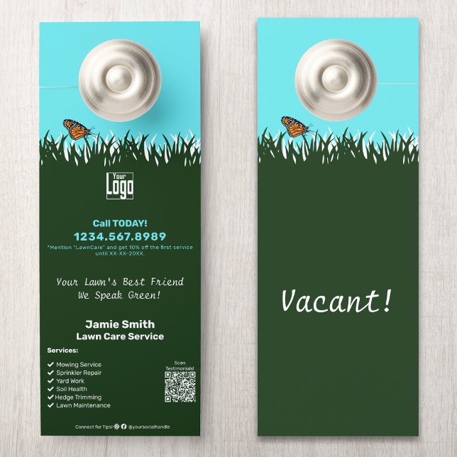 Gartenpflege Türanhänger (Garden Maintenance Service Promotional Custom Door Hanger, Call to Action, QR code, Social Connect)