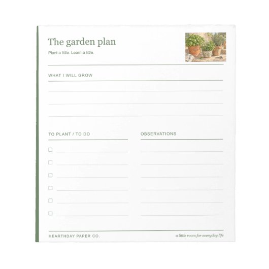 Gartenplan Pflanzen Notizblock (Vorderseite)
