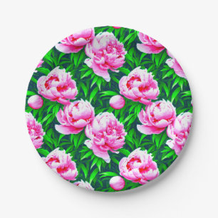 Gartenprint mit rosa Pfingstrosen Pappteller