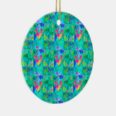Gartenquiltmalerei mit Hydrangea und Blues Keramik Ornament (Rechts)