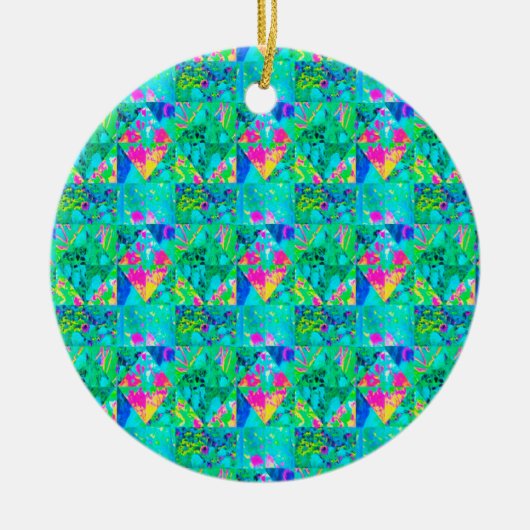 Gartenquiltmalerei mit Hydrangea und Blues Keramik Ornament (Vorne)