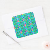 Gartenquiltmalerei mit Hydrangea und Blues Quadratischer Aufkleber (Umschlag)