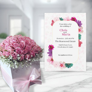 Gartenromantik: Hellrosa Florale Hochzeit Einladung