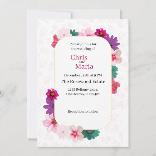 Gartenromantik: Hochzeit mit hellrosa Blumen Einladung (Vorderseite)