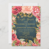 Gartenrosa goldene Lichter Paar Dusche Einladung (Vorderseite)