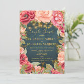 Gartenrosa goldene Lichter Paar Dusche Einladung (Stehend Vorderseite)