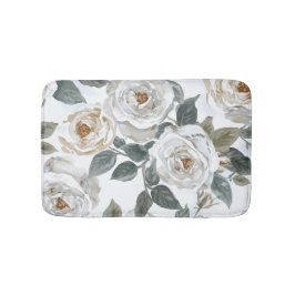 Gartenrosen | Weiße Wasserfarbe Floral Vintage Badematte