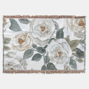 Gartenrosen Weiße Wasserfarbe Floral Vintage Decke