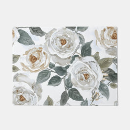 Gartenrosen | Weiße Wasserfarbe Floral Vintage Fußmatte