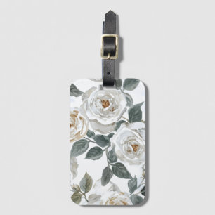 Gartenrosen   Weiße Wasserfarbe Floral Vintage Gepäckanhänger
