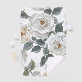Gartenrosen | Weiße Wasserfarbe Floral Vintage Golfhandtuch