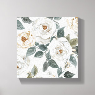 Gartenrosen   Weiße Wasserfarbe Floral Vintage Leinwanddruck