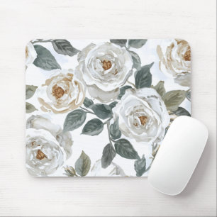 Gartenrosen   Weiße Wasserfarbe Floral Vintage Mousepad
