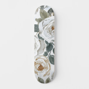 Gartenrosen Weiße Wasserfarbe Floral Vintage Skateboard